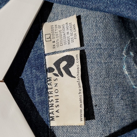 VINTAGE JEAN DENIM SHACKET BUTTONDOWN SHIRT LARGE 80s 90s ART DECO EMBROIDERED - Picture 6 of 6